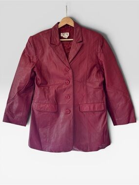VTG Leather Deep Red Blazer Jacket - Women Size Small/Medium
